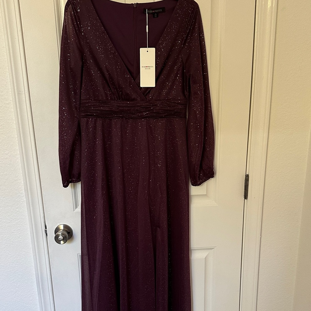Ever Pretty Sparkling Burgundy Long Sleeve Dress